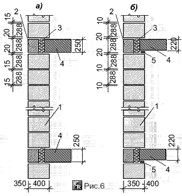 Пример кладки наружных несущих стен из мелких сплошных легкобетонных блоков толщиной в 1 блок