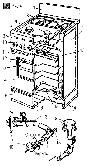 Схема устройства бытовой газовой плиты типа ПГ-4
