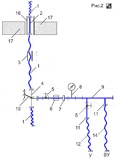 Схема стояка №1 с подводкой к сантехнике холодной воды по металлопластиковым трубам