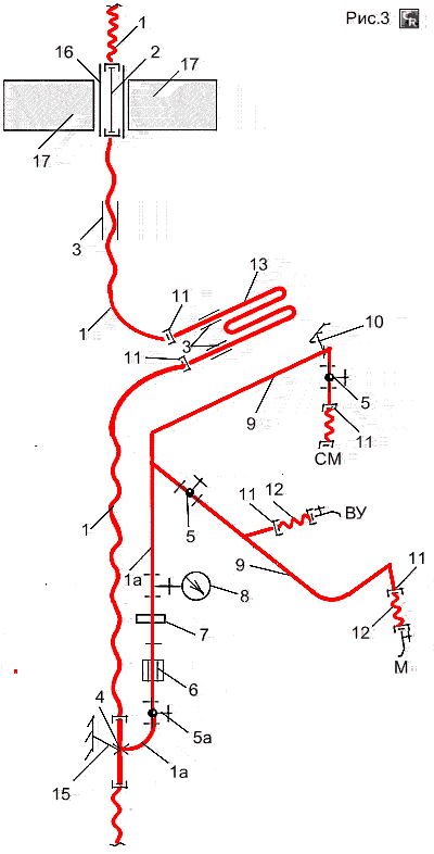 Схема стояка №2 с подводкой к сантехнике горячей воды по металлопластиковым трубам