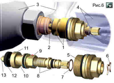 Схема кран-буксы резиновой для регулировки вентилем расхода воды