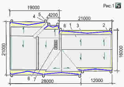 Пример расчёта мест установки водосточных воронок для крыши