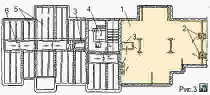 План наклонной рулонной крыши в домах с тёплым чердаком и внутренним водостоком