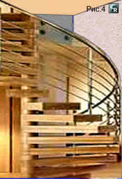 Общий вид гнутых металлических перил к винтовой лестнице